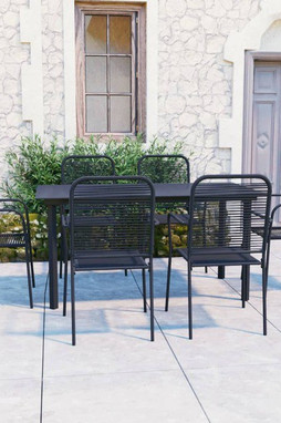 vidaXL 3060210 - Ensemble à manger de jardin 7 pcs noir verre et acier