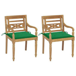 vidaXL 3062132 - Chaises Batavia lot de 2 et coussins verts Bois de teck massif