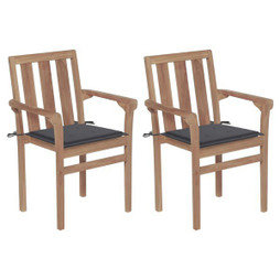 vidaXL 3062208 - Chaises de jardin lot de 2 et coussins anthracite Bois de teck