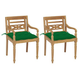 vidaXL 3062147 - Chaises Batavia lot de 2 et coussins verts Bois de teck massif