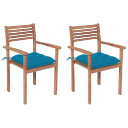 vidaXL 3062281 - Chaises de jardin lot de 2 et coussins bleu Bois de teck massif