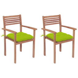 vidaXL 3062288 - Chaises de jardin lot de 2 avec coussins vert vif Teck massif