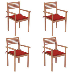 vidaXL 3062295 - Chaises de jardin lot de 4 et coussins rouge bois teck solide