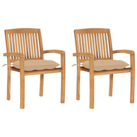 vidaXL 3063270 - Chaises de jardin lot de 2 et coussins beige Bois teck massif