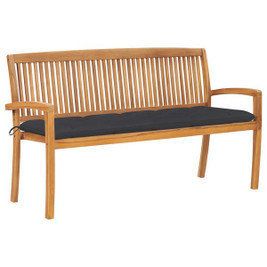 vidaXL 3063321 - Stacking Garden Bench with Cushion 159 cm Solid Teak Wood