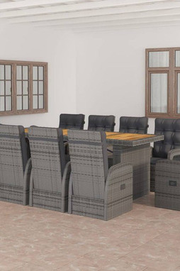 vidaXL 3059349 - 11 Piece Outdoor Dining Set with Cushions Poly Rattan