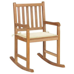 vidaXL 3062759 - Rocking Chair with Cream Cushion Solid Teak Wood