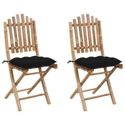 vidaXL 3064009 - Folding Garden Chairs 2 pcs with Cushions Bamboo