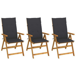 vidaXL 3064089 - Folding Garden Chairs 3 pcs with Cushions Solid Acacia Wood