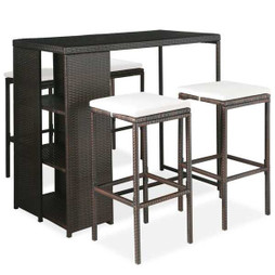vidaXL 3064913 - 5 Piece Garden Bar Set with Cushions Poly Rattan