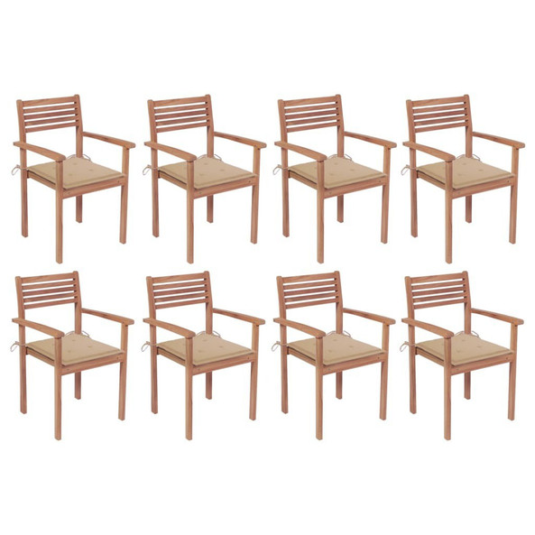 vidaXL 3072603 - Stackable Garden Chairs with Cushions 8 pcs Solid Teak Wood