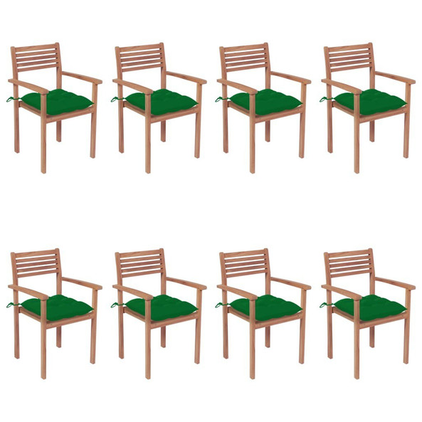 vidaXL 3072620 - Chaises de jardin empilables avec coussins lot de 8 Teck solide