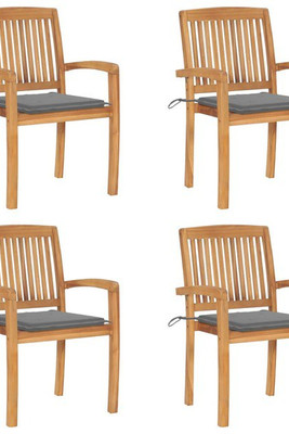 vidaXL 3073211 - Stacking Garden Chairs with Cushions 4 pcs Solid Teak Wood