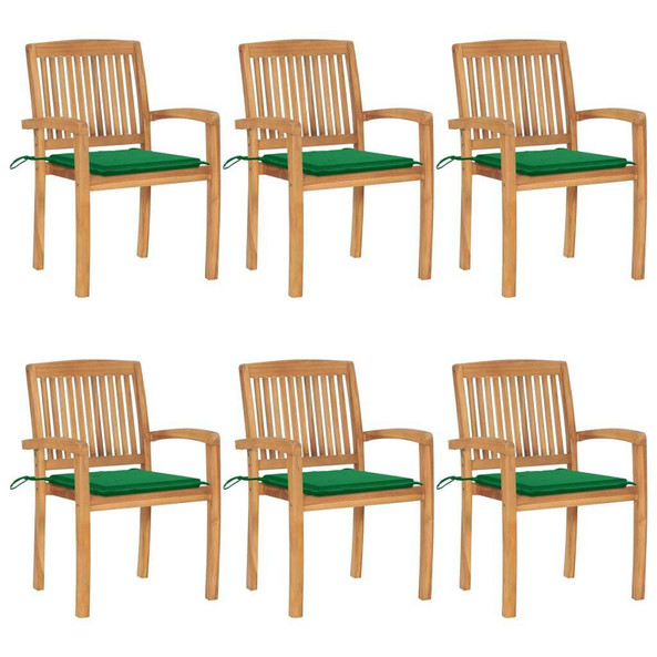 vidaXL 3073230 - Chaises de jardin empilables avec coussins lot de 6 Teck solide