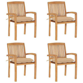 vidaXL 3073258 - Stacking Garden Chairs with Cushions 4 pcs Solid Teak Wood