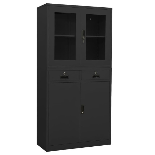 vidaXL 336424 - Office Cabinet 90x40x180 cm Steel and Tempered Glass