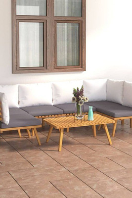 vidaXL 3087024 - 7 Piece Garden Lounge Set with Cushions Solid Acacia Wood