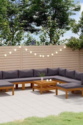 vidaXL 3086910 - 11 Piece Garden Lounge Set with Cushion Solid Acacia Wood