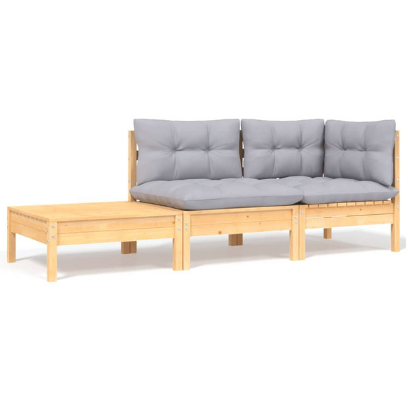 vidaXL 806669 - 3 Piece Garden Lounge Set with Cushions Solid Wood Pine
