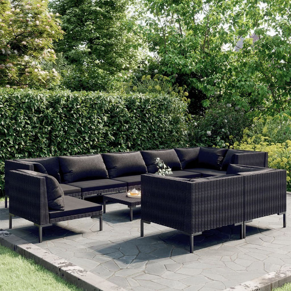 vidaXL 3099875 - Salon de jardin 10 pcs avec coussins Résine tressée foncé