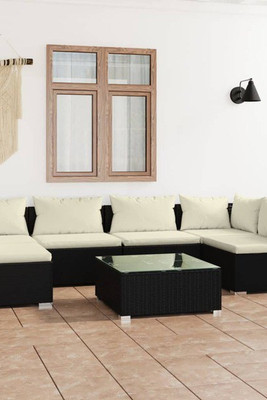 vidaXL 3101879 - 7 Piece Garden Lounge Set with Cushions Poly Rattan