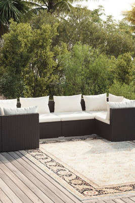 vidaXL 3101935 - 6 Piece Garden Lounge Set with Cushions Poly Rattan