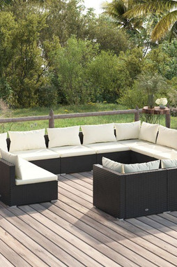 vidaXL 3102071 - 11 Piece Garden Lounge Set with Cushions Poly Rattan