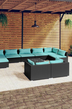 vidaXL 3102065 - 10 Piece Garden Lounge Set with Cushions Poly Rattan