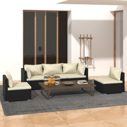vidaXL 3102183 - 5 Piece Garden Lounge Set with Cushions Poly Rattan