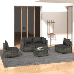 vidaXL 3102181 - 5 Piece Garden Lounge Set with Cushions Poly Rattan