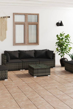 vidaXL 3102197 - 6 Piece Garden Lounge Set with Cushions Poly Rattan