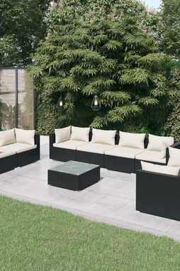vidaXL 3102287 - 9 Piece Garden Lounge Set with Cushions Poly Rattan