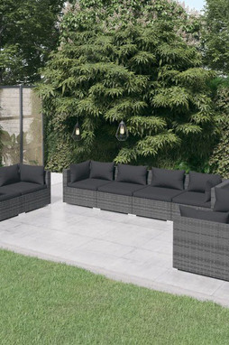 vidaXL 3102285 - 8 Piece Garden Lounge Set with Cushions Poly Rattan