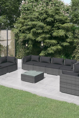 vidaXL 3102293 - 9 Piece Garden Lounge Set with Cushions Poly Rattan