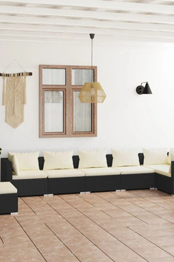 vidaXL 3102335 - 7 Piece Garden Lounge Set with Cushions Poly Rattan