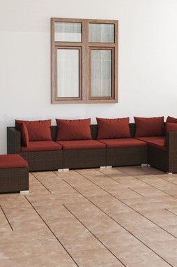 vidaXL 3102323 - 6 Piece Garden Lounge Set with Cushions Poly Rattan