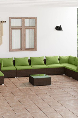 vidaXL 3102380 - 9 Piece Garden Lounge Set with Cushions Poly Rattan