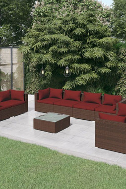 vidaXL 3102291 - 9 Piece Garden Lounge Set with Cushions Poly Rattan