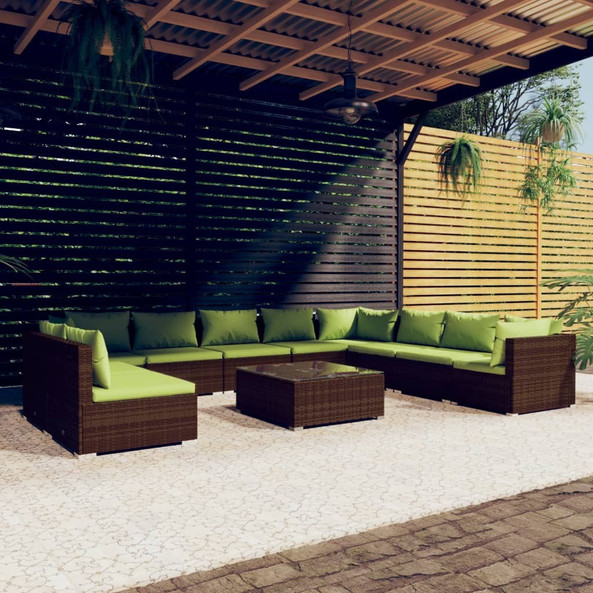 vidaXL 3102444 - 11 Piece Garden Lounge Set with Cushions Poly Rattan