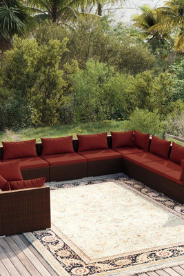 vidaXL 3102515 - 10 Piece Garden Lounge Set with Cushions Poly Rattan