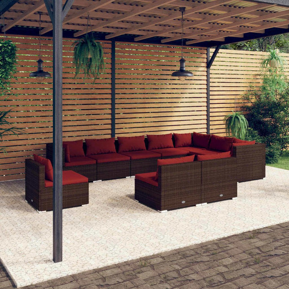 vidaXL 3102595 - 10 Piece Garden Lounge Set with Cushions Poly Rattan