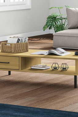 vidaXL 351036 - Coffee Table with Metal Legs Solid Wood Pine OSLO
