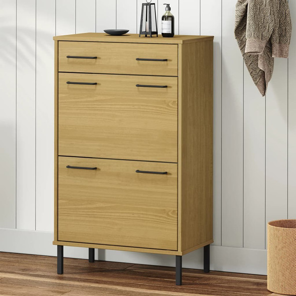 vidaXL 350982 - Shoe Rack with Metal Legs Solid Wood Pine OSLO