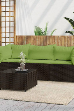 vidaXL 319831 - 4 Piece Garden Lounge Set with Cushions Poly Rattan