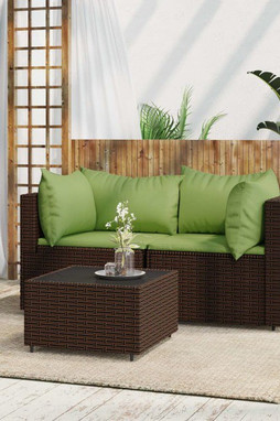 vidaXL 319827 - 3 Piece Garden Lounge Set with Cushions Poly Rattan
