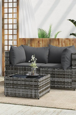 vidaXL 319763 - 3 Piece Garden Lounge Set with Cushions Poly Rattan