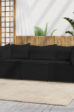 vidaXL 319782 - 3 Piece Garden Lounge Set with Cushions Poly Rattan