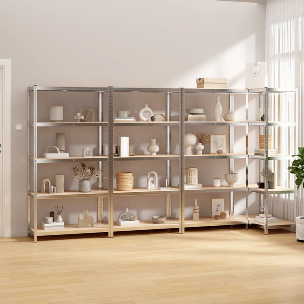 vidaXL 3154174 - 5-Layer Shelves 4 pcs Steel&Engineered Wood