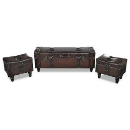 vidaXL 345709 - Bancs de rangement 3 pcs brun foncé bois massif pin similicuir