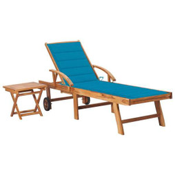 vidaXL 3063025 - Sun Lounger with Table and Cushion Solid Teak Wood